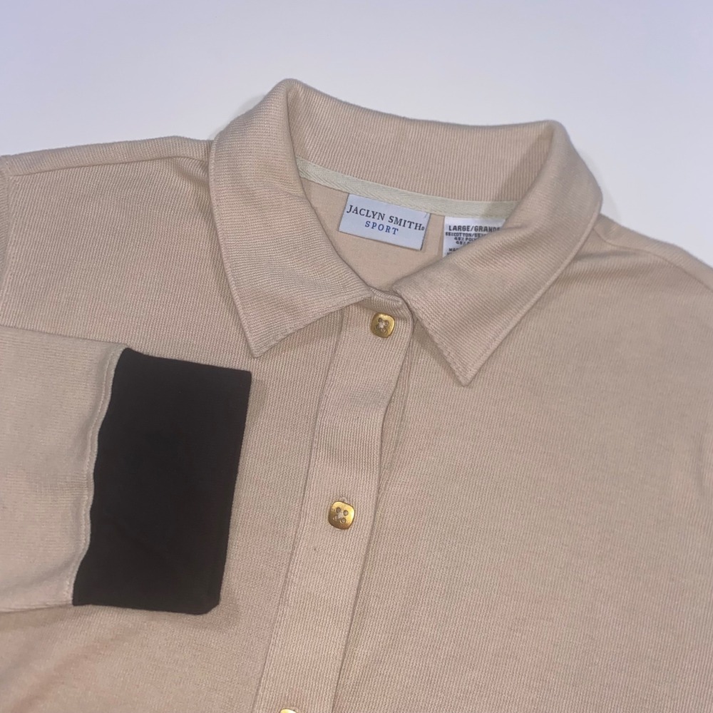 Jaclyn Smith Sport‎ Womens Large Tan Black Striped Colorblock Cardigan Sweater L